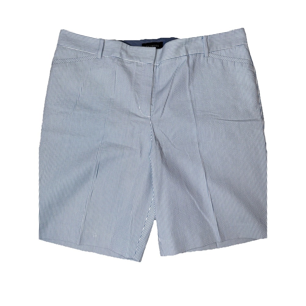 Talbots Women 18 Blue White Stripe 100% Seersucker Bermuda Shorts 10" Inseam EUC